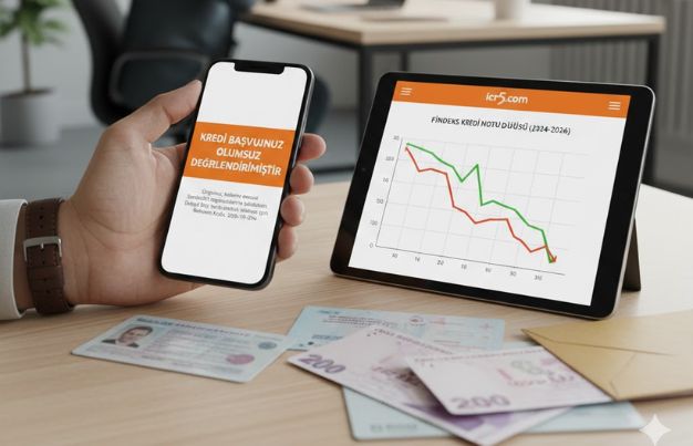 Kredi başvurusu reddedilen kişinin Findeks notu ve banka mesajı illüstrasyonu - portaldasnoivas.org